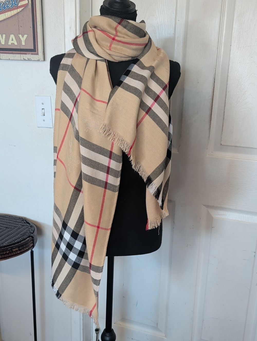 Burberry Reversible Check Wool Silk Scarf